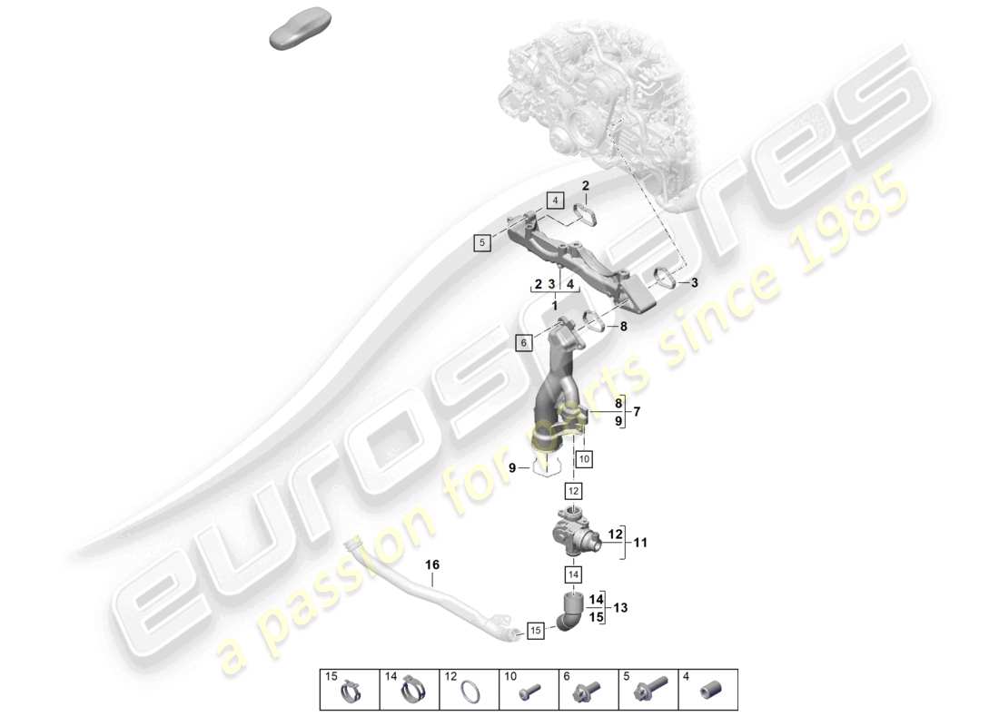 porsche 2023 (718 boxster) assembly carrier coolant pipe part diagram
