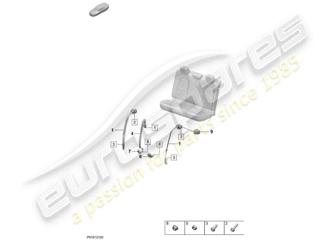 porsche 2024 (macan-e) three-point safety belt rear belt latch part diagram