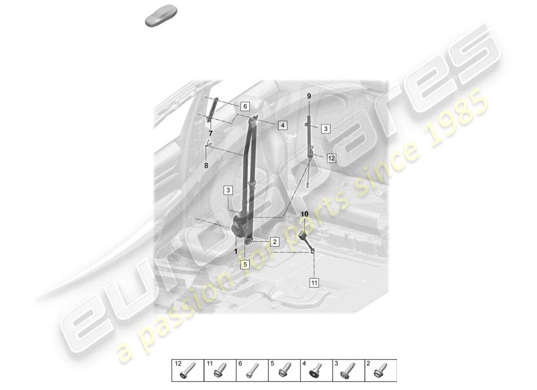 porsche 2024 (macan-e) three-point safety belt front belt latch part diagram