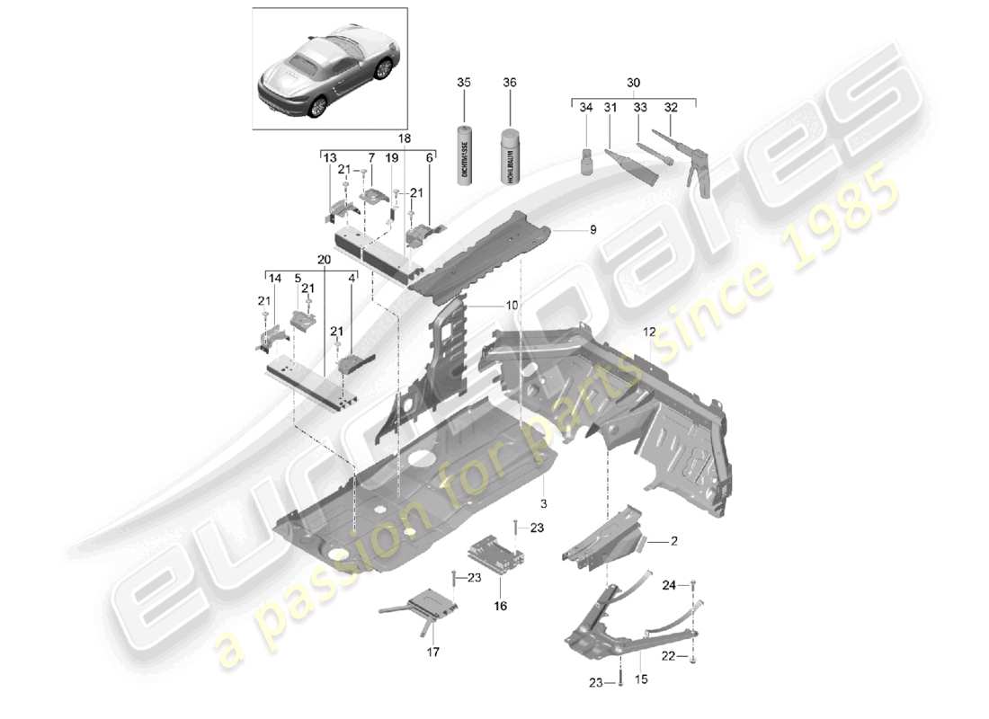 porsche 2023 (718 boxster) floor plates center part diagram