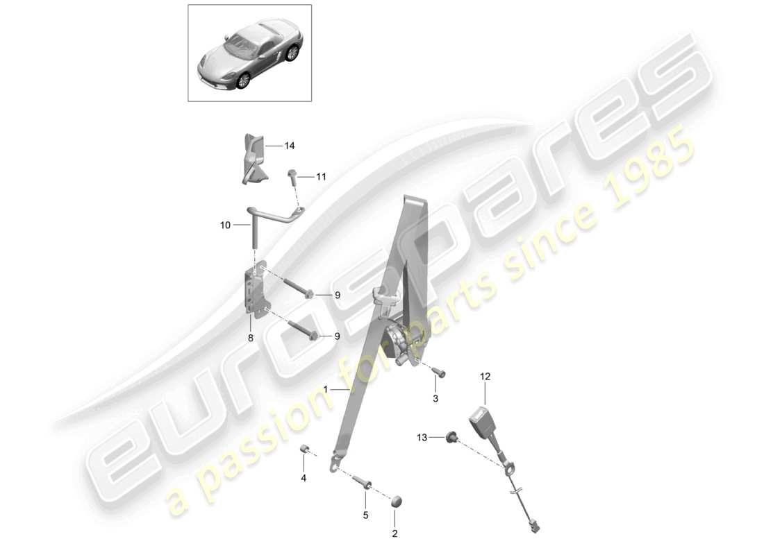 porsche 2024 (718 boxster) three-point safety belt parts diagram