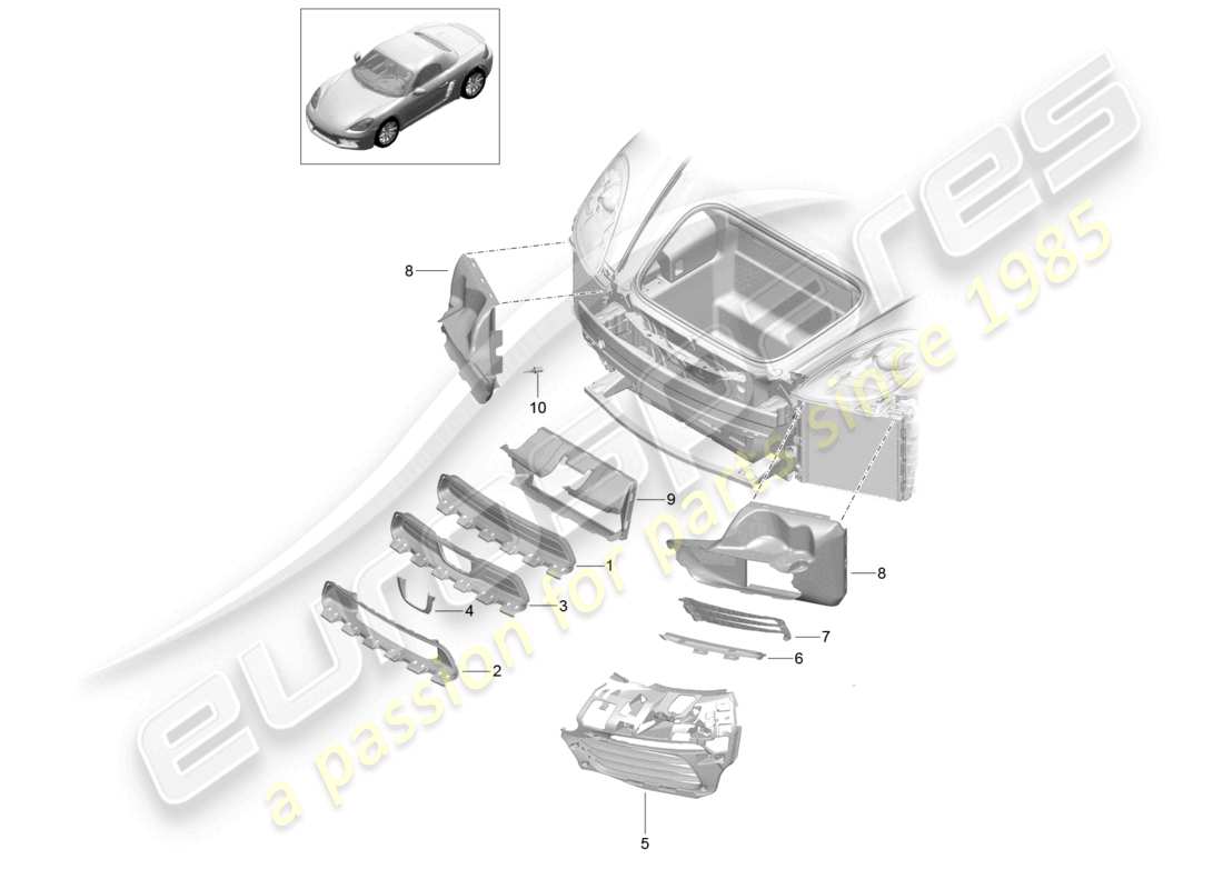 porsche 2024 (718 boxster) air guide front bumper parts diagram