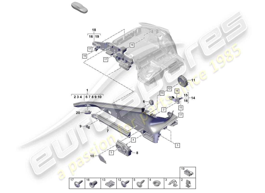 porsche 2024 (panamera 976) d-pillar trim luggage compartment part diagram