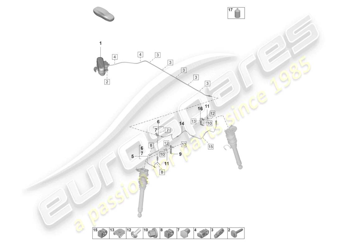 porsche 2025 (992-2 gt3) adaptive suspension hydraulic line parts diagram