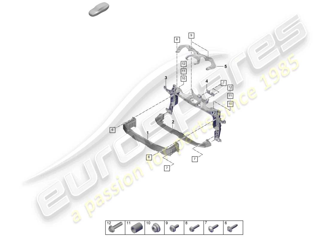 porsche 2025 (panamera 976) bumper carrier front and mounting bracket parts diagram