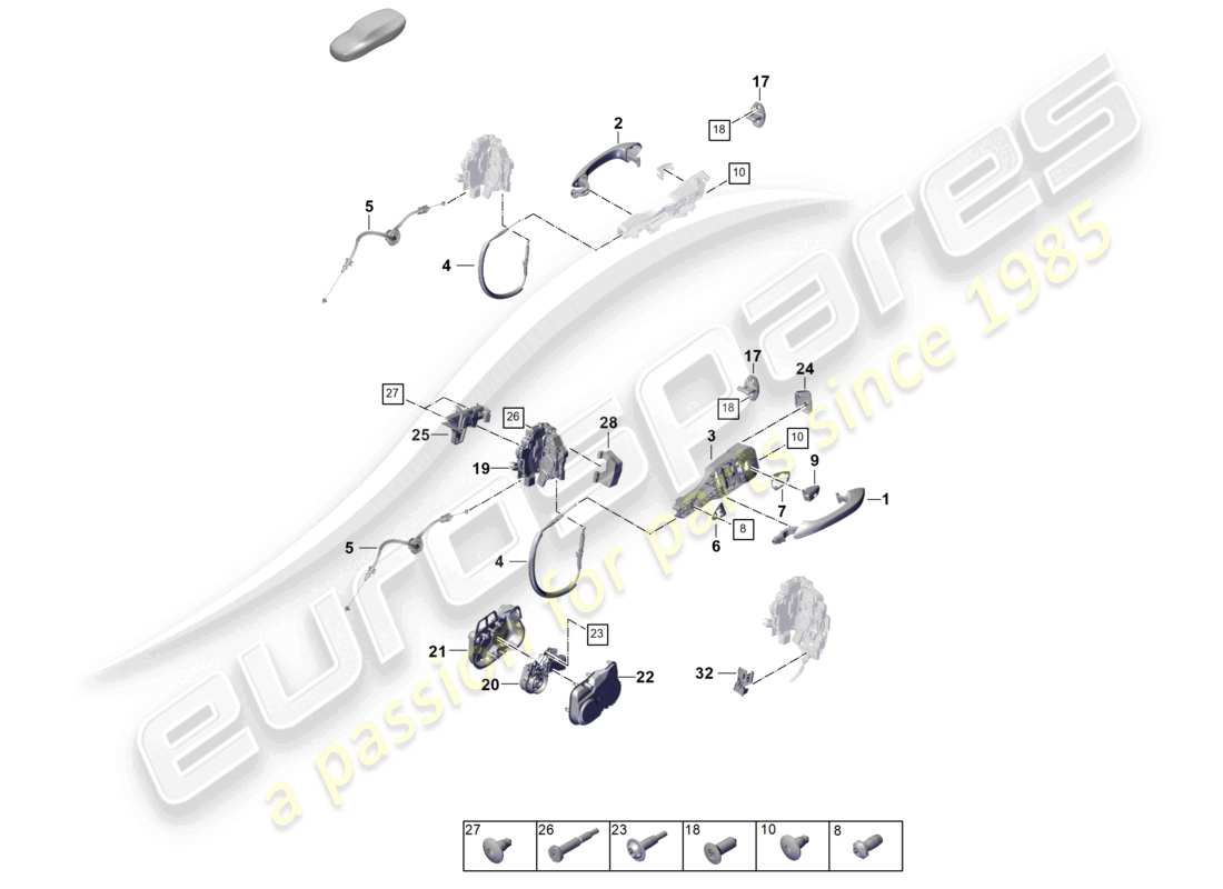 porsche 2025 (panamera 976) door handle, exterior front door lock parts diagram