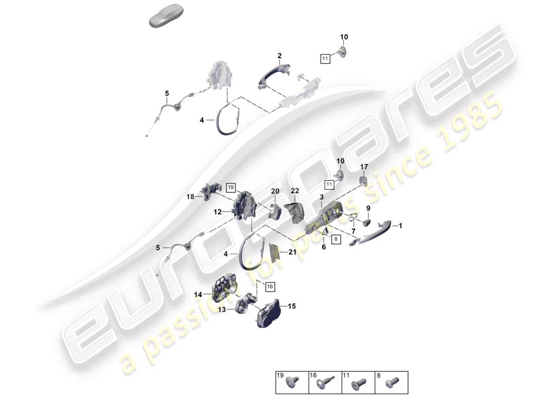porsche 2024 (panamera 976) door handle, exterior rear door lock part diagram