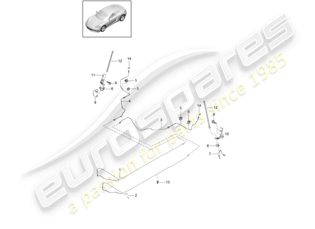 porsche 2022 (718 cayman) brake line center underbody rear part diagram