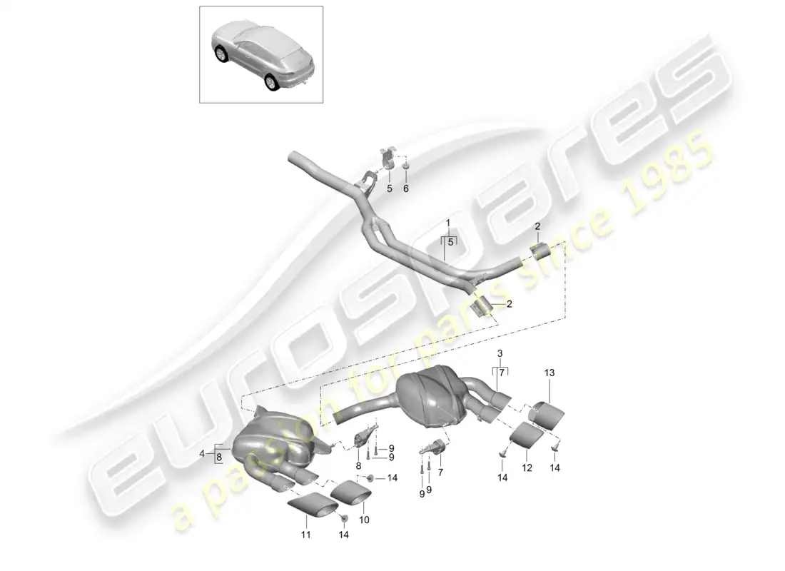 porsche 2014 (macan) exhaust system front silencer rear silencer parts diagram