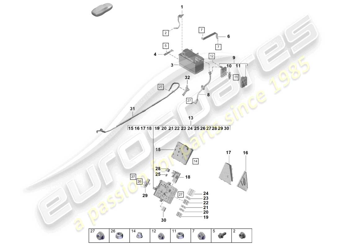 porsche 2026 (718 boxster spyder) battery potential distributor part diagram