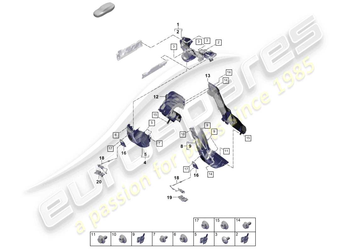 porsche 2025 (panamera 976) exhaust system heat insulation air guide channel for vehicles with a petrol particulate filter parts diagram