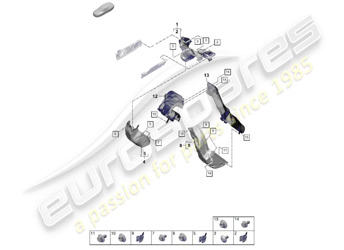 porsche 2024 (panamera 976) exhaust system heat insulation air guide channel for vehicles with a petrol particulate filter part diagram