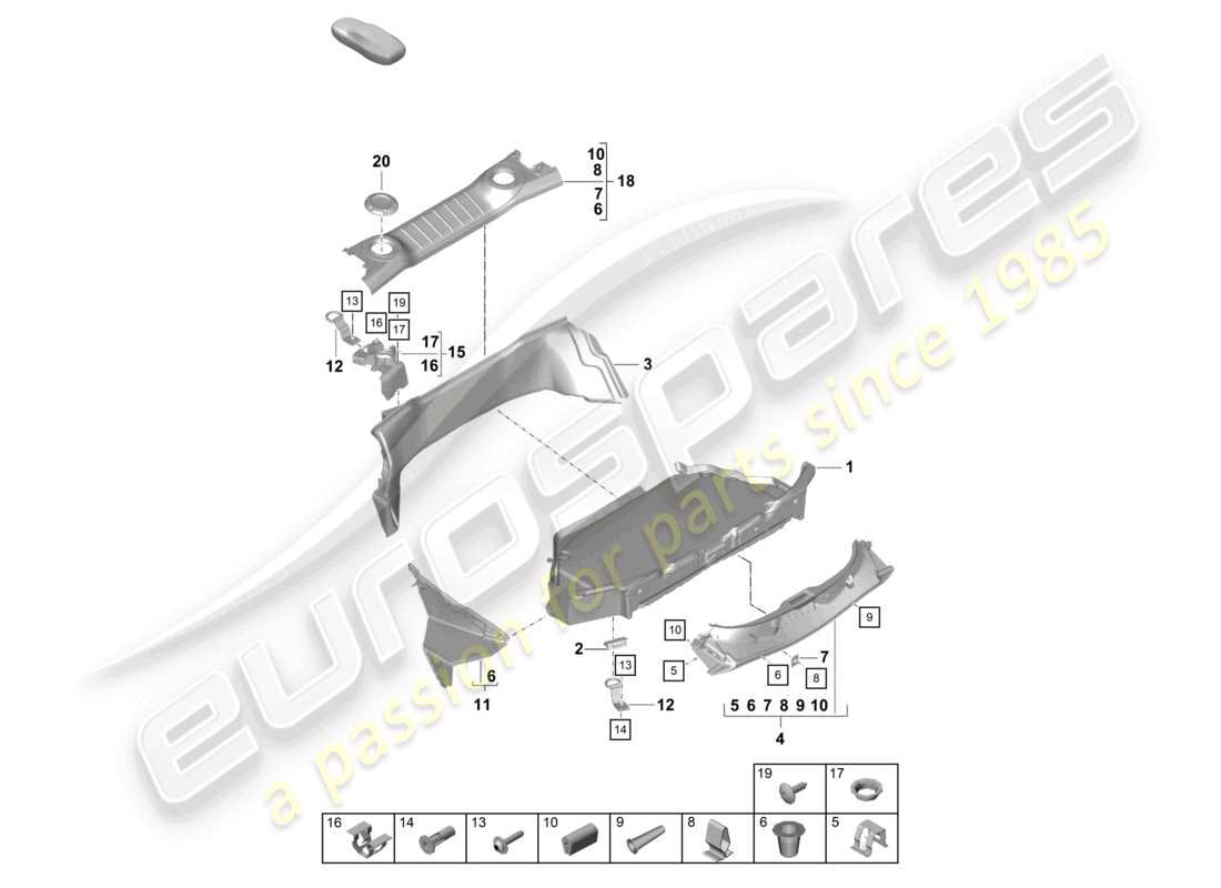 porsche 2019 (718 cayman gt4) luggage compartment liner rear part diagram
