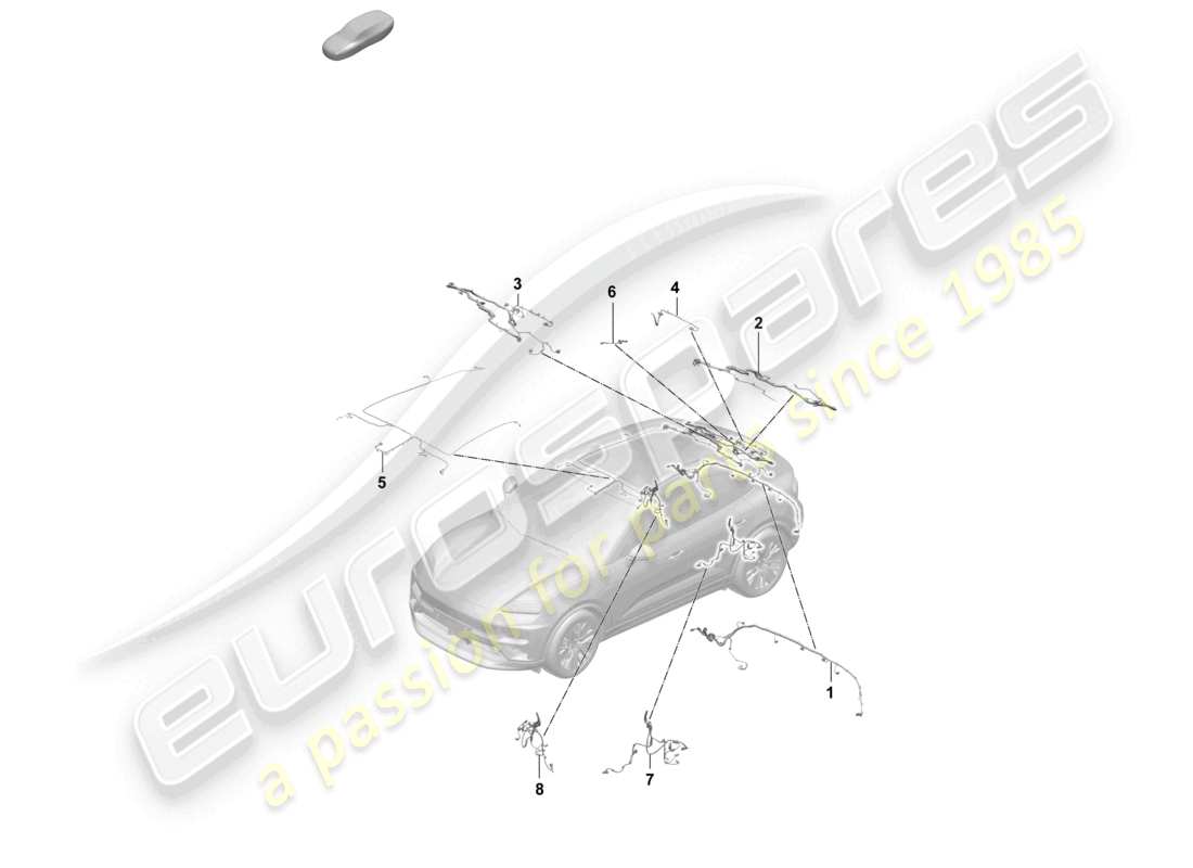 porsche 2024 (macan-e) wiring looms rear bumper rear spoiler rear lid moulded headliner wiring harness for anti-lock brakesystem -abs- part diagram