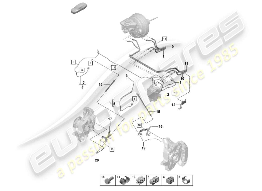 porsche 2023 (718 boxster spyder) brake line front front end parts diagram
