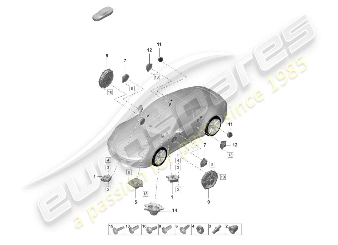 porsche 2023 (992-1) loudspeaker parts diagram