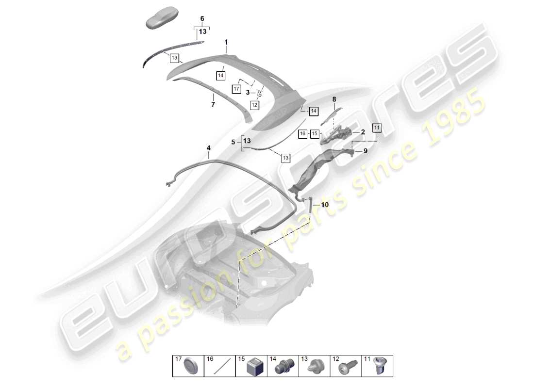 porsche 2025 (992-2) cabrio top stowage box cover parts diagram