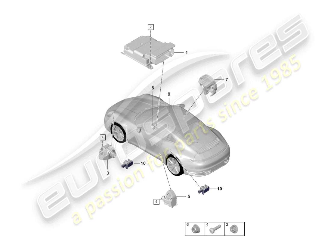 porsche 2023 (992-1) control unit for airbag crash sensor for airbag parts diagram