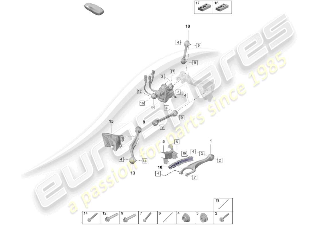 porsche 2023 (992-1 turbo / s) rear axle wishbone rear axle steering parts diagram
