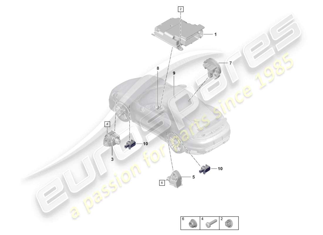porsche 2020 (992-1 turbo / s) control unit for airbag crash sensor for airbag parts diagram
