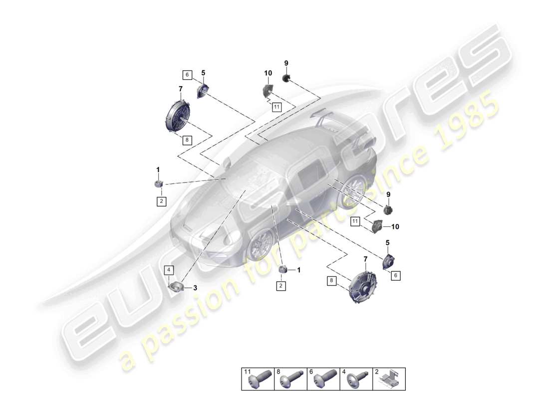 porsche 2026 (992-2 gt3) loudspeaker basic bose sound system parts diagram