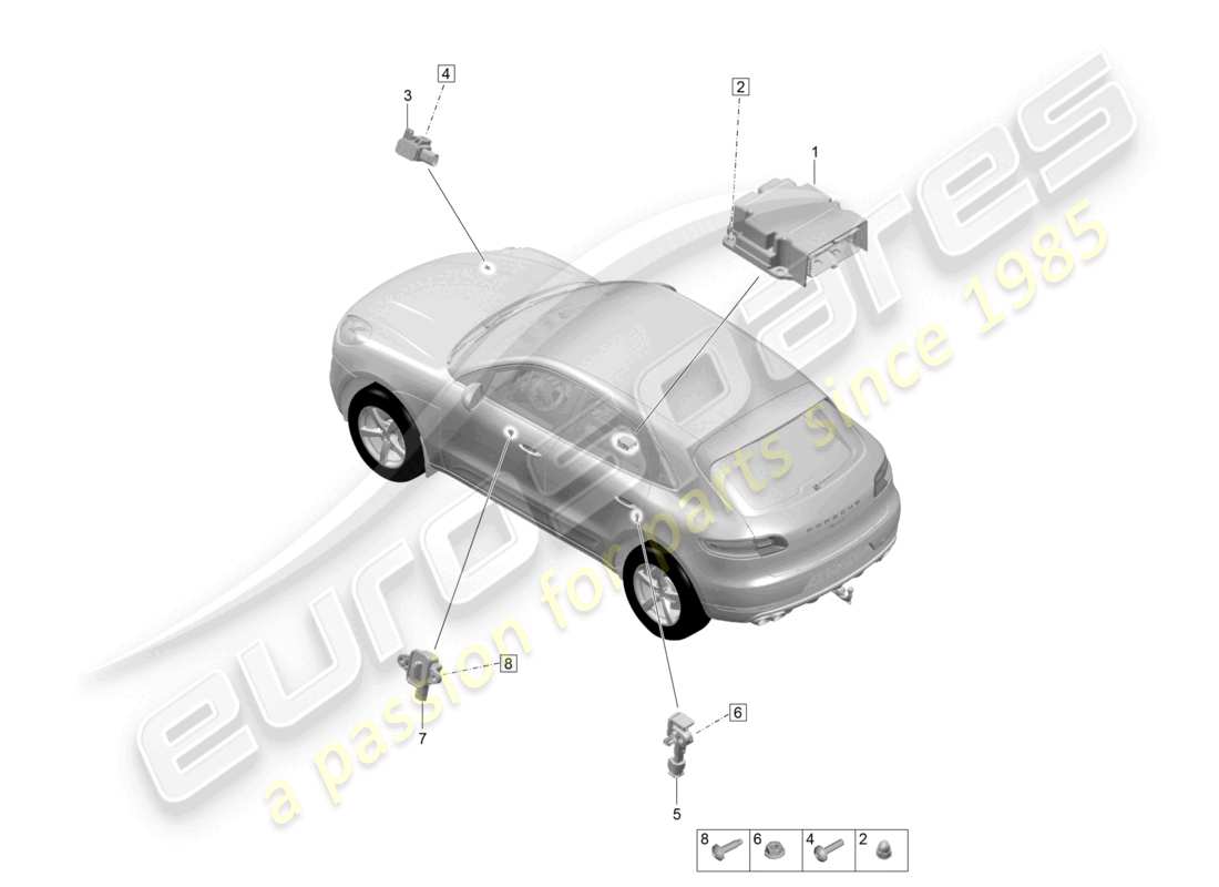 porsche 2026 (macan) control unit crash sensor for airbag airbag part diagram