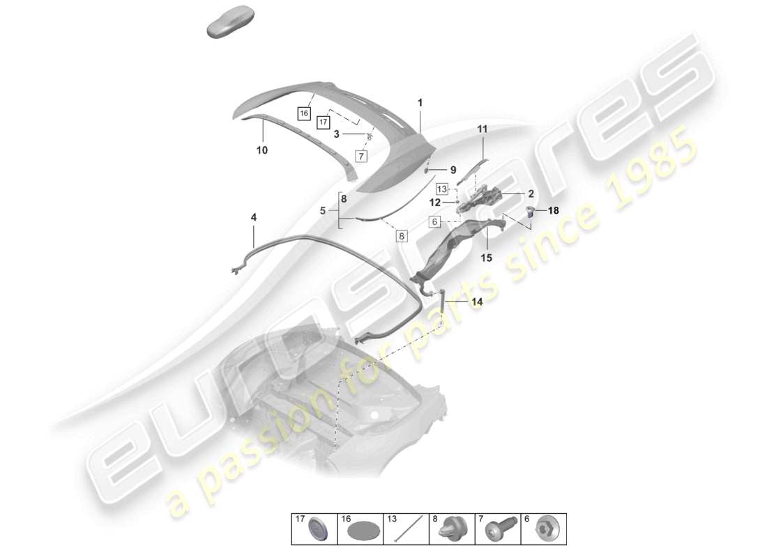 porsche 2023 (992-1) cabrio top stowage box cover parts diagram