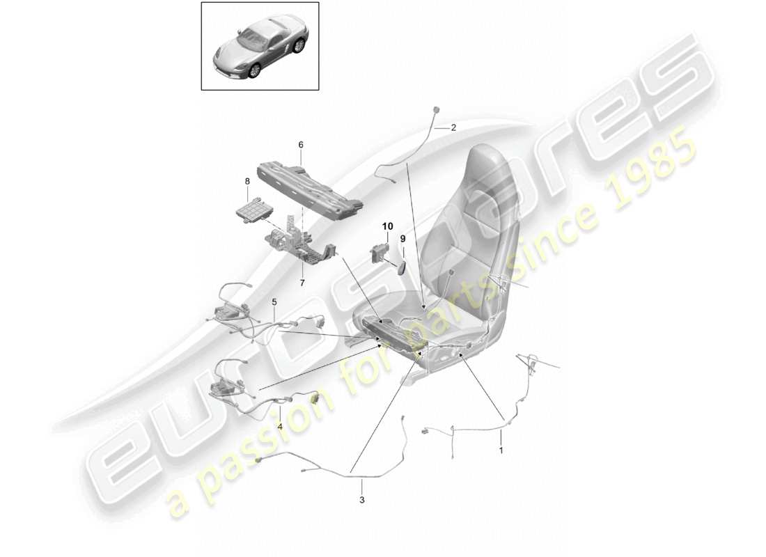 porsche 2021 (718 boxster) wiring looms switch control unit electric motor sports seat parts diagram
