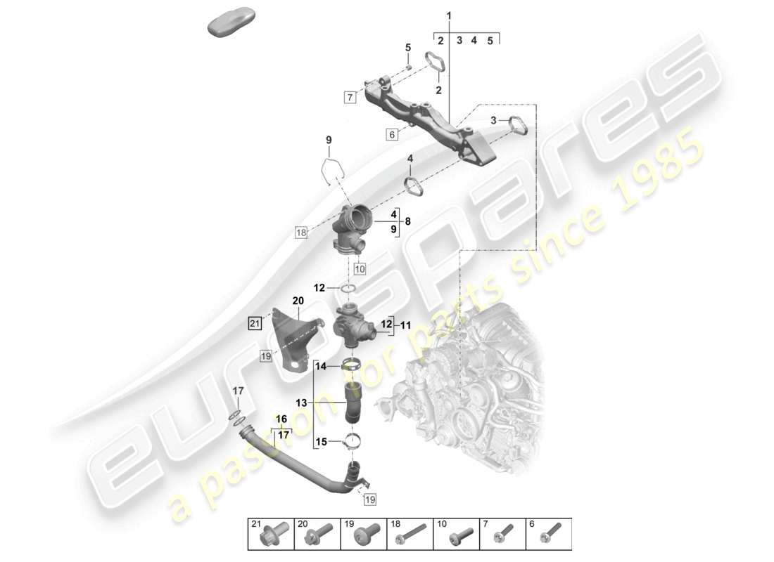porsche 2020 (992-1 turbo / s) assembly carrier coolant pipe parts diagram