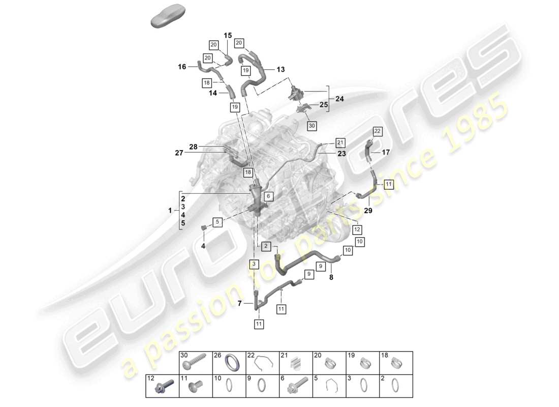porsche 2024 (992-2) coolant cooling system distributor for coolant engine part diagram