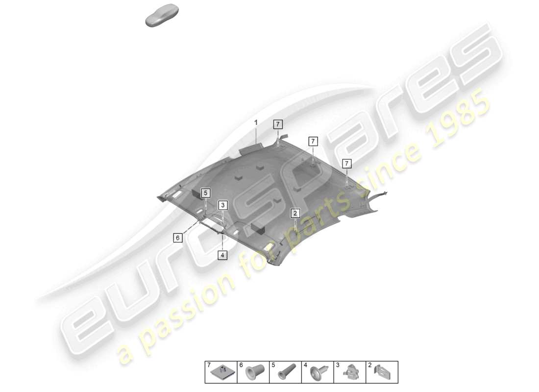 porsche 2022 (992-1 gt3/rs/st) roof trim parts diagram