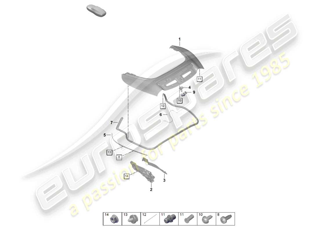 porsche 2024 (992-2) convertible top stowage box cover part diagram