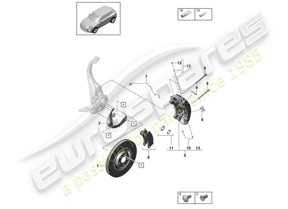 porsche 2024 (macan) disc brake front axle white d >>- mj 2021 red part diagram