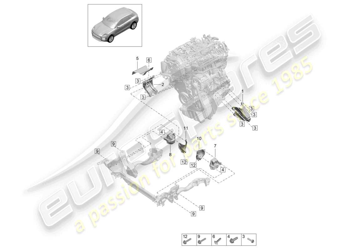 porsche 2023 (macan) engine lifting tackle lower part diagram