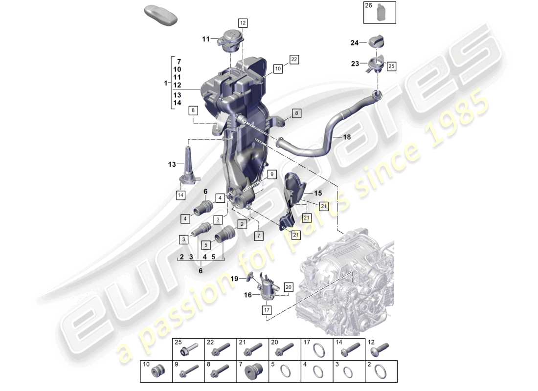 porsche 2026 (992-2 gt3) engine (oil press./lubrica.) oil tank engine oil parts diagram