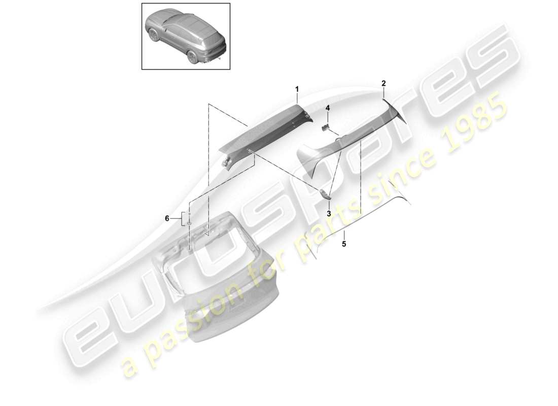 porsche 2023 (cayenne e3 9ya/9yb) rear spoiler sport design package part diagram