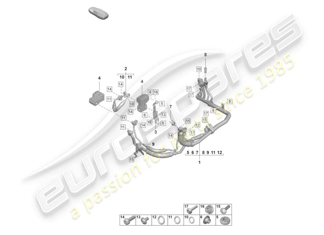 porsche 2023 (taycan 9j1-1) air conditioning heat exchanger r1234yf coolant parts diagram