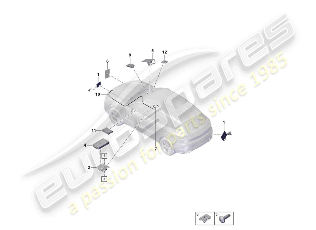 porsche 2024 (cayenne e3 pa) aerial multimedia system telephone aerial part diagram