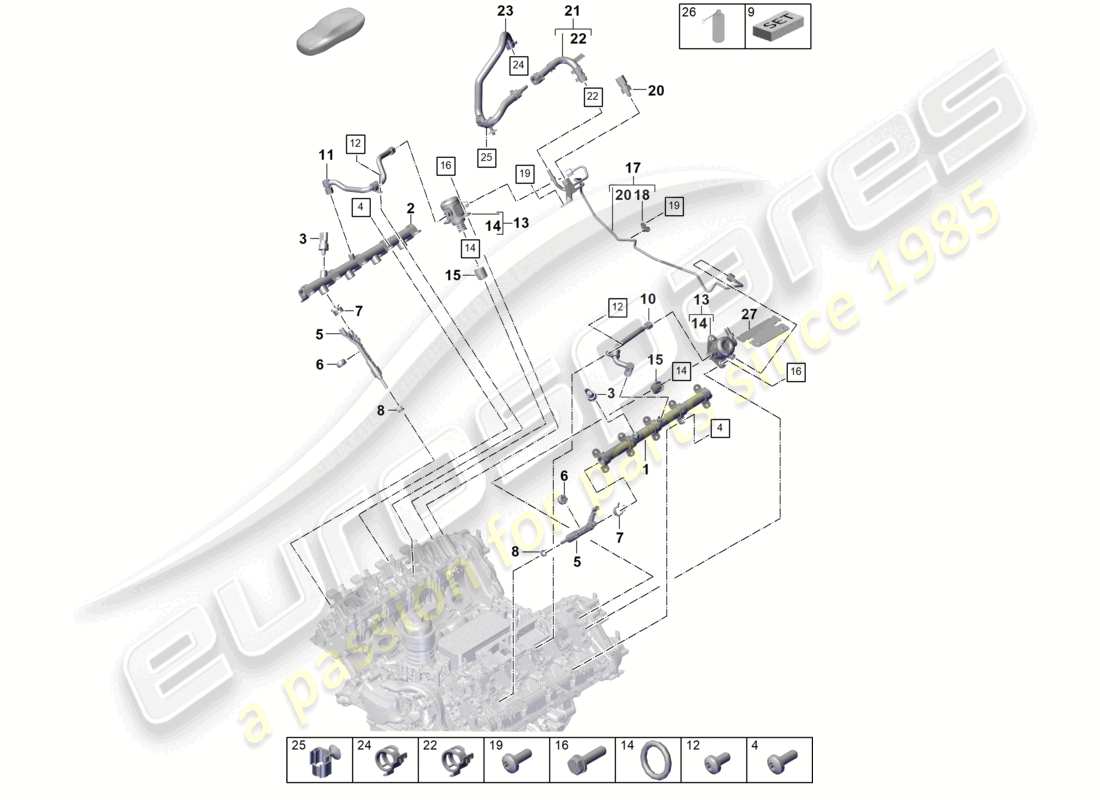 porsche 2024 (cayenne e3 pa) fuel collection pipe high-pressure injector high pressure pump fuel line part diagram
