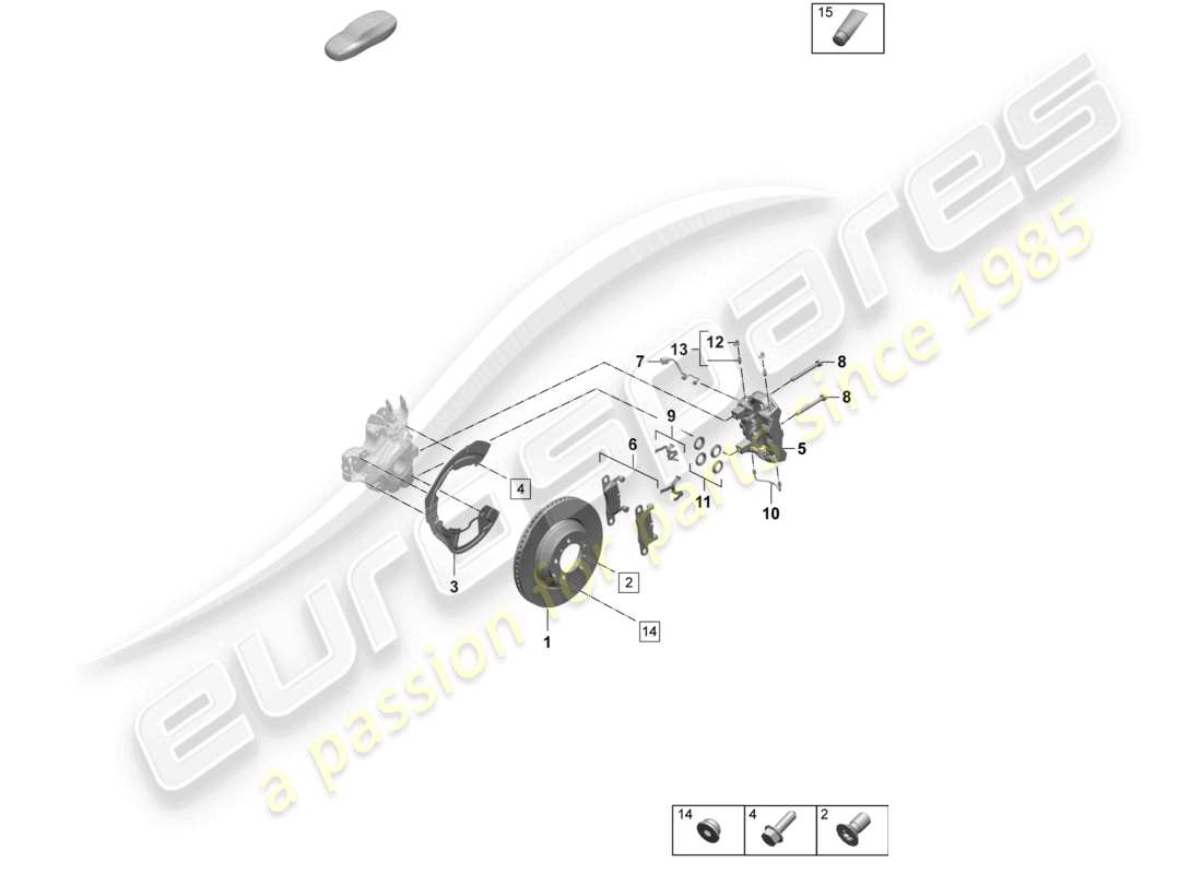 porsche 2025 (taycan 9j1-2) disc brake 19 rear axle white/black parts diagram