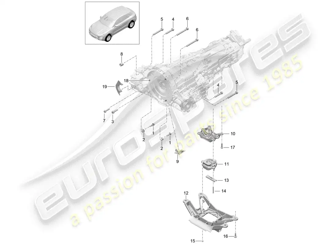 porsche 2014 (macan) mounting parts for engine and transmission transmission carrier parts diagram