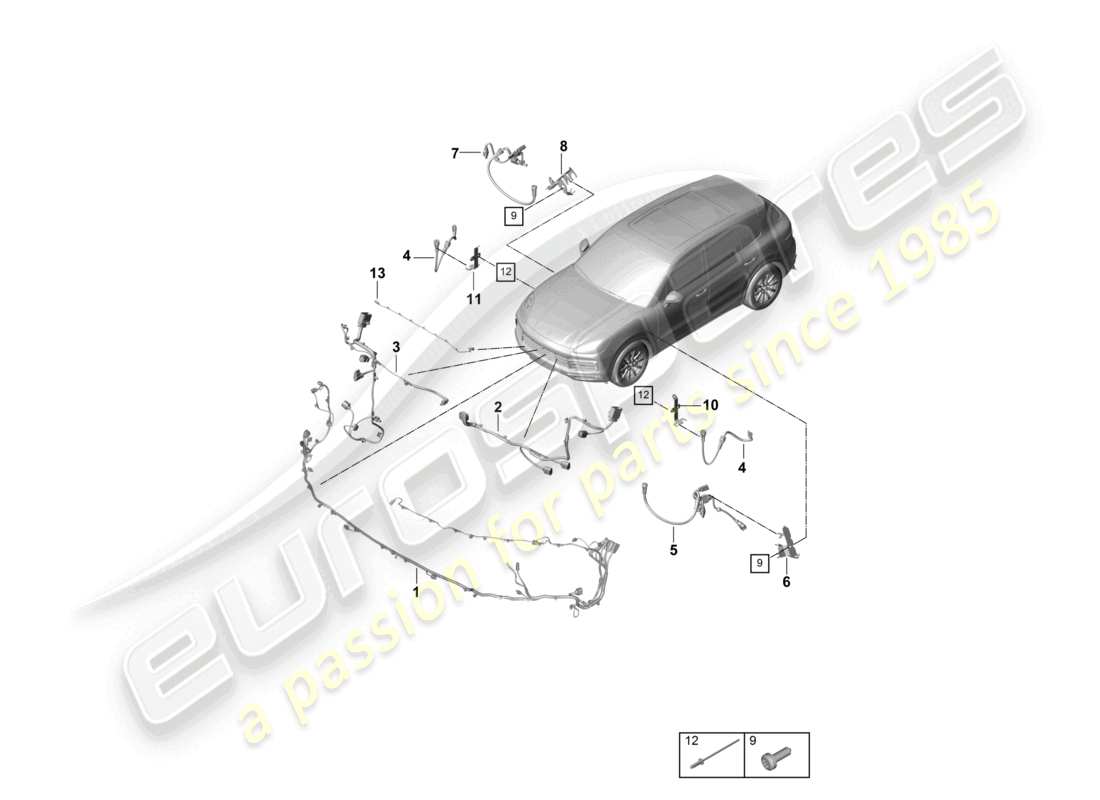 porsche 2021 (cayenne e3 9ya/9yb) wiring looms bumper part diagram