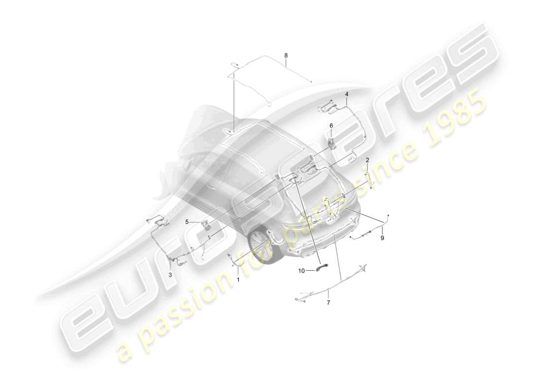 porsche 2023 (macan) wire set rear end roof trim rear lid anti-locking brake syst. -abs- brake pad wear display rear axle part diagram