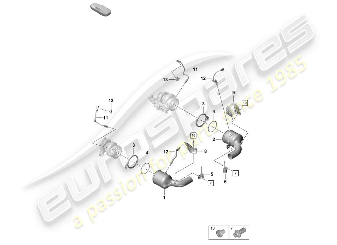 porsche 2025 (992-2 turbo / s) catalytic converter fastenings and sensors parts diagram