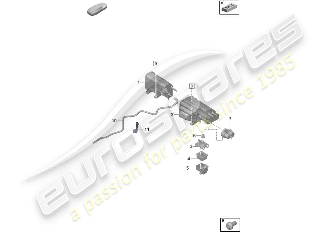 porsche 2025 (992-2) activated charcoal container parts diagram