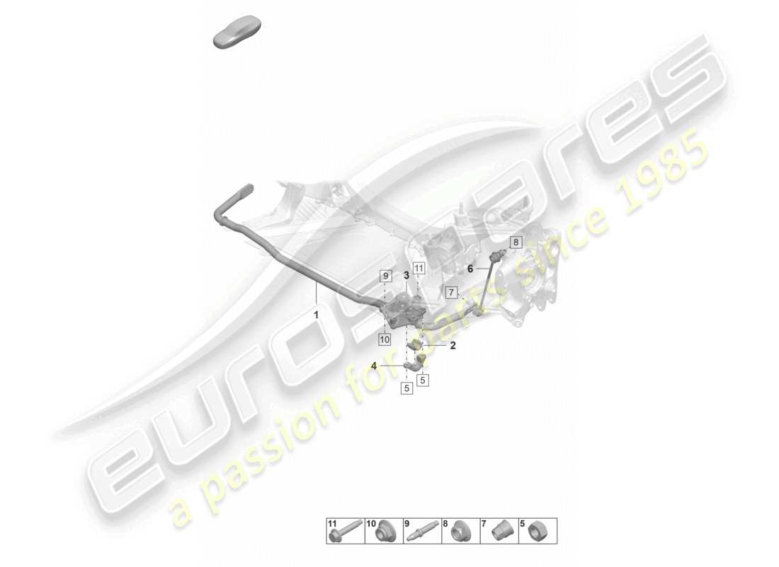 porsche 2023 (992-1 gt3/rs/st) anti-roll bar coupling rod parts diagram