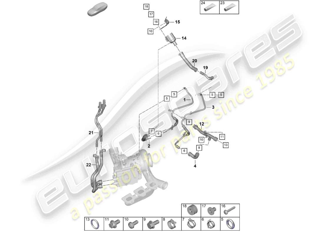 porsche 2024 (992-2) exhaust gas turbocharger coolant pipe part diagram