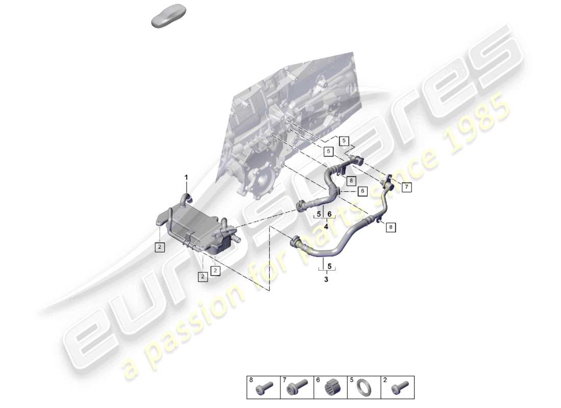porsche 2025 (cayenne e3 pa) 8-speed automatic gearbox for four-wheel drive gear oil cooler oil pipe part diagram