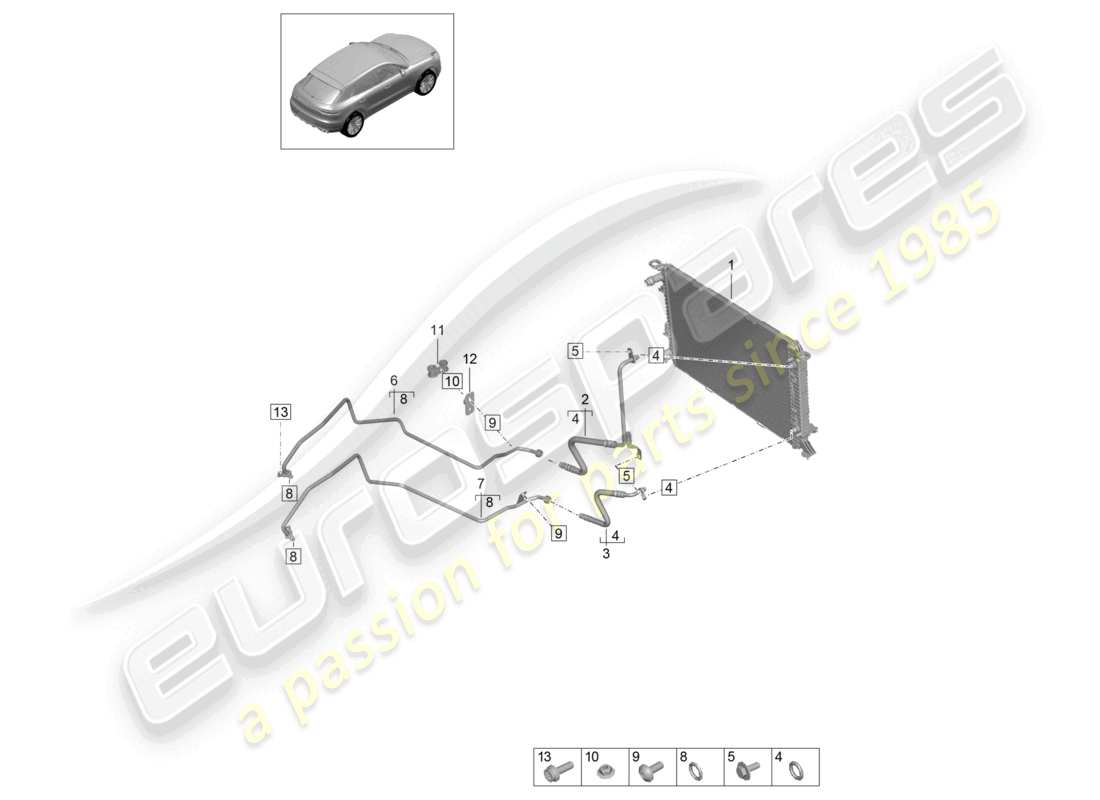 porsche 2025 (macan) - pdk - gearbox gear oil cooler oil pressure line part diagram