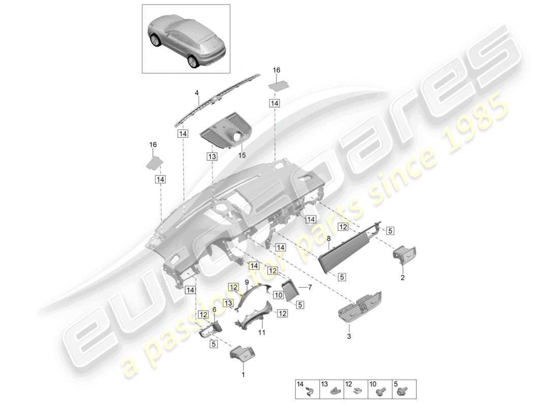 porsche 2021 (macan) accessories instrument panel trim upper part part diagram